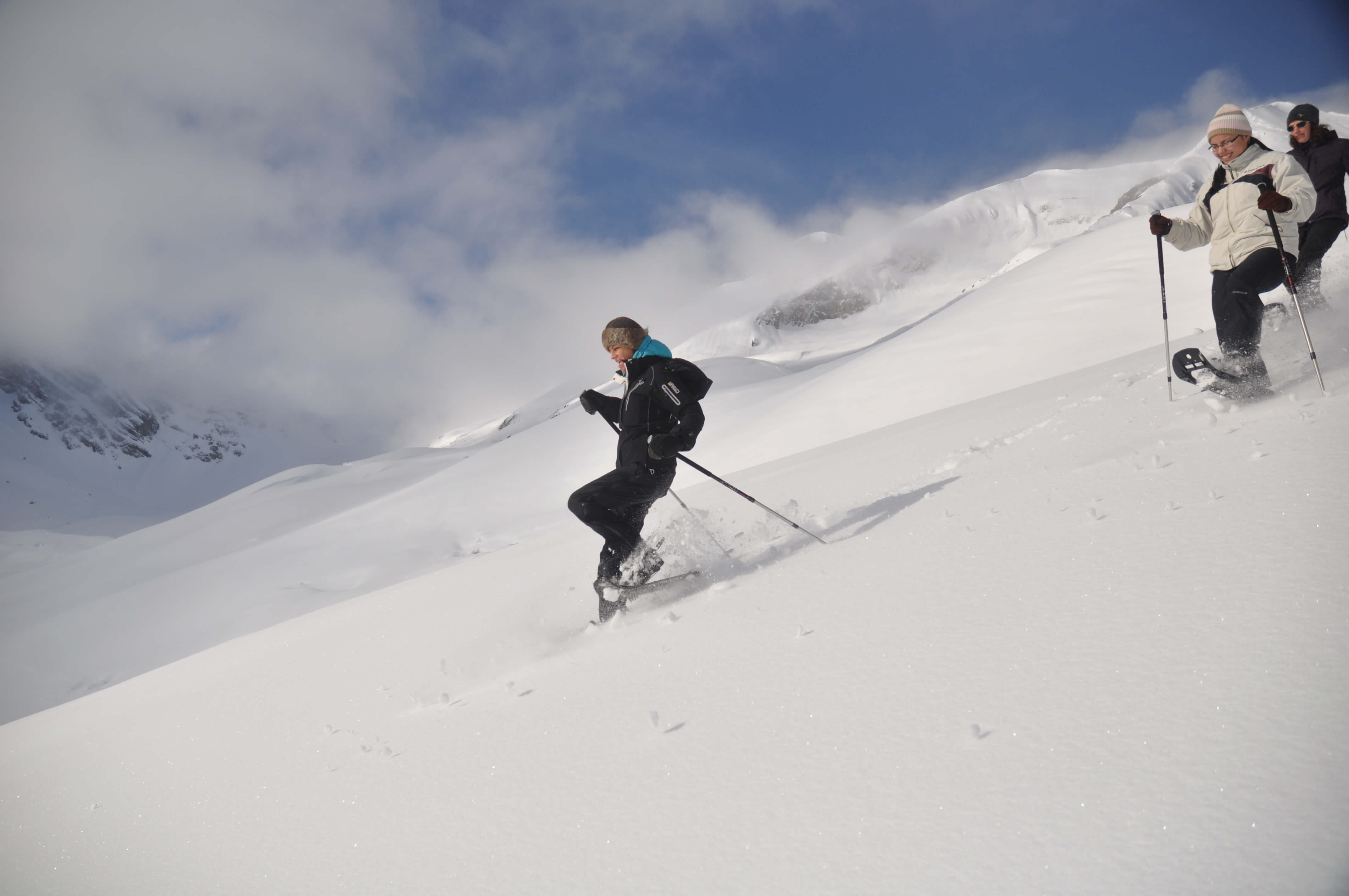 Snowshoe hike in fresh powder snow