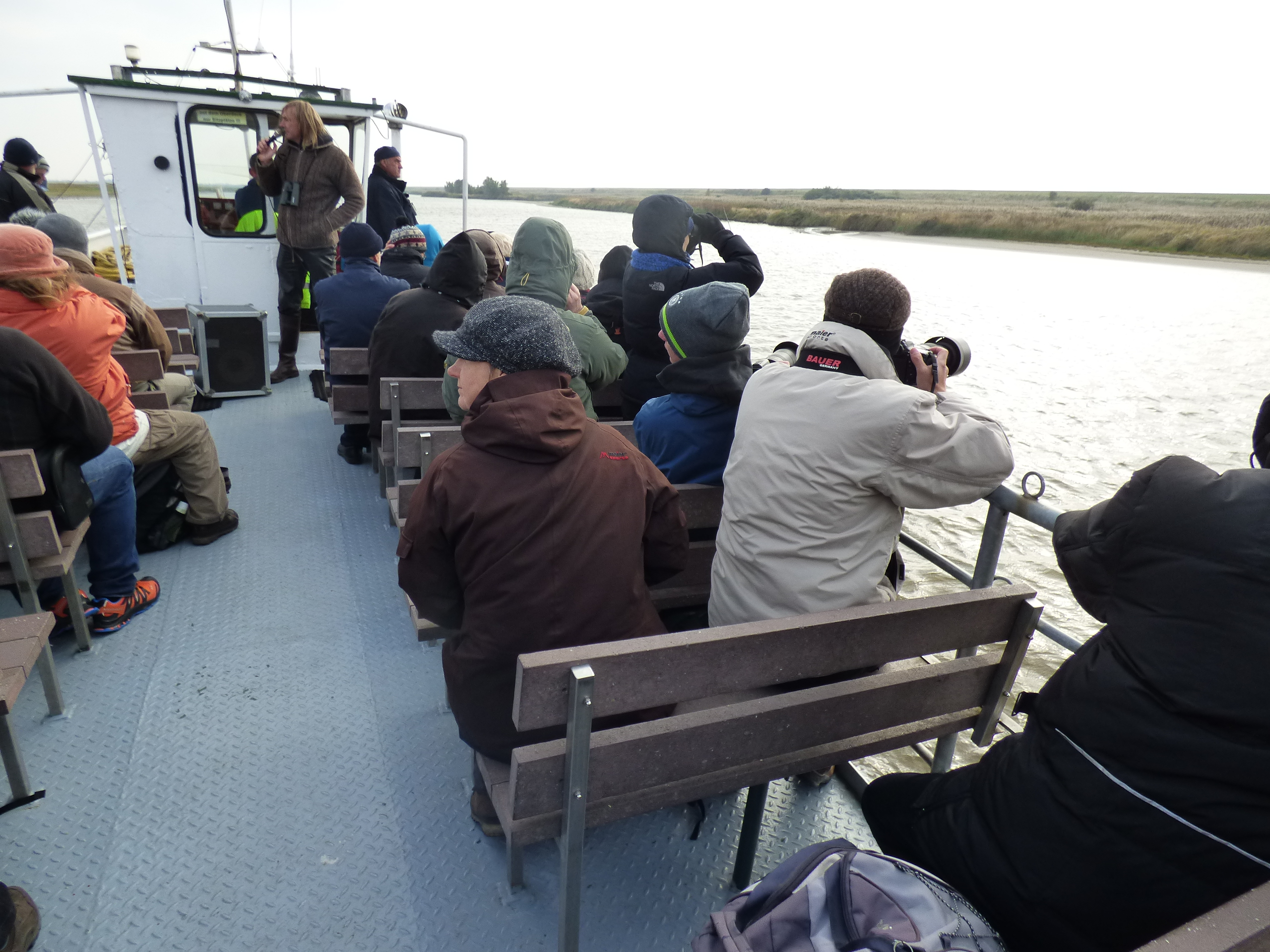Naturführung an Deck der MS Graf Edzard I. durch das Naturschutzgebiet Leyhörn.