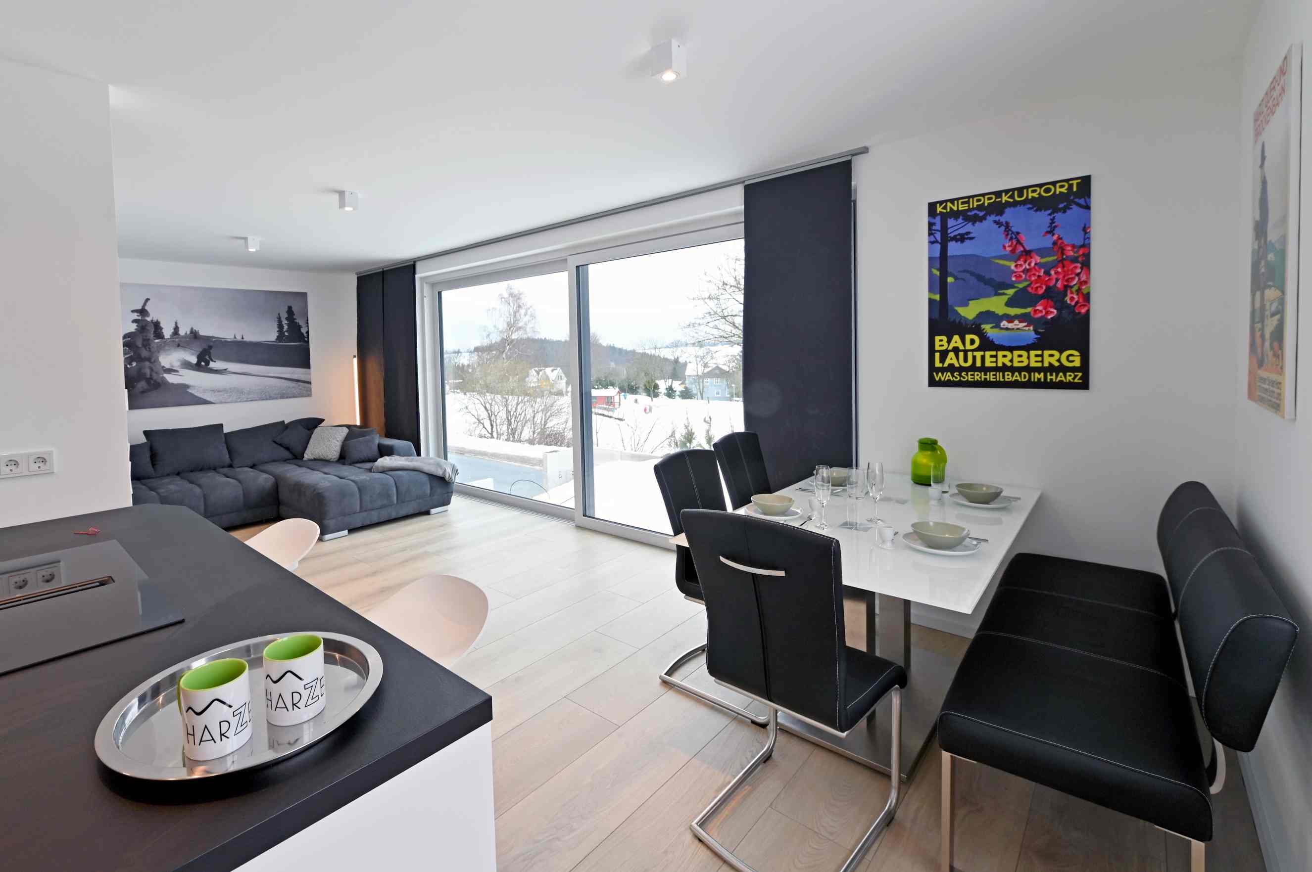 Harzbesucher in Sankt Andreasberg - Beispielwohnung - Esszimmer mit Winterausblick