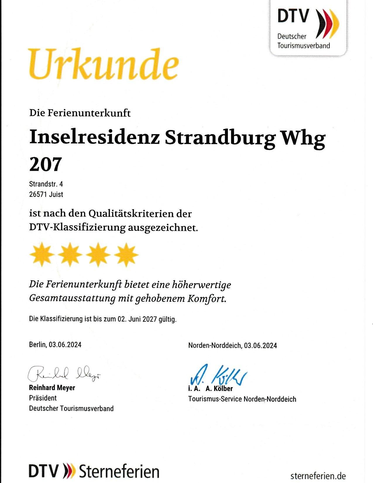 DTV 4 Sterne Urkunde