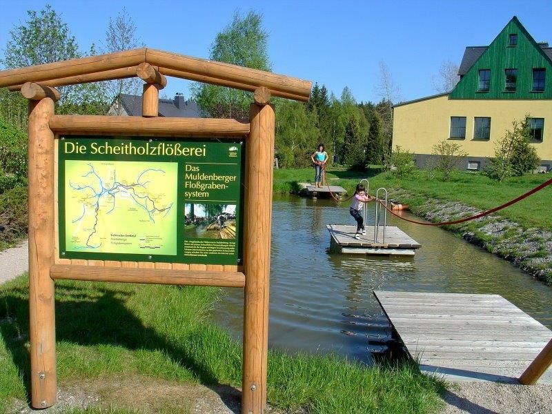 Flößerpark Muldenberg mit Infotafeln und Kinderfloß – Motiv