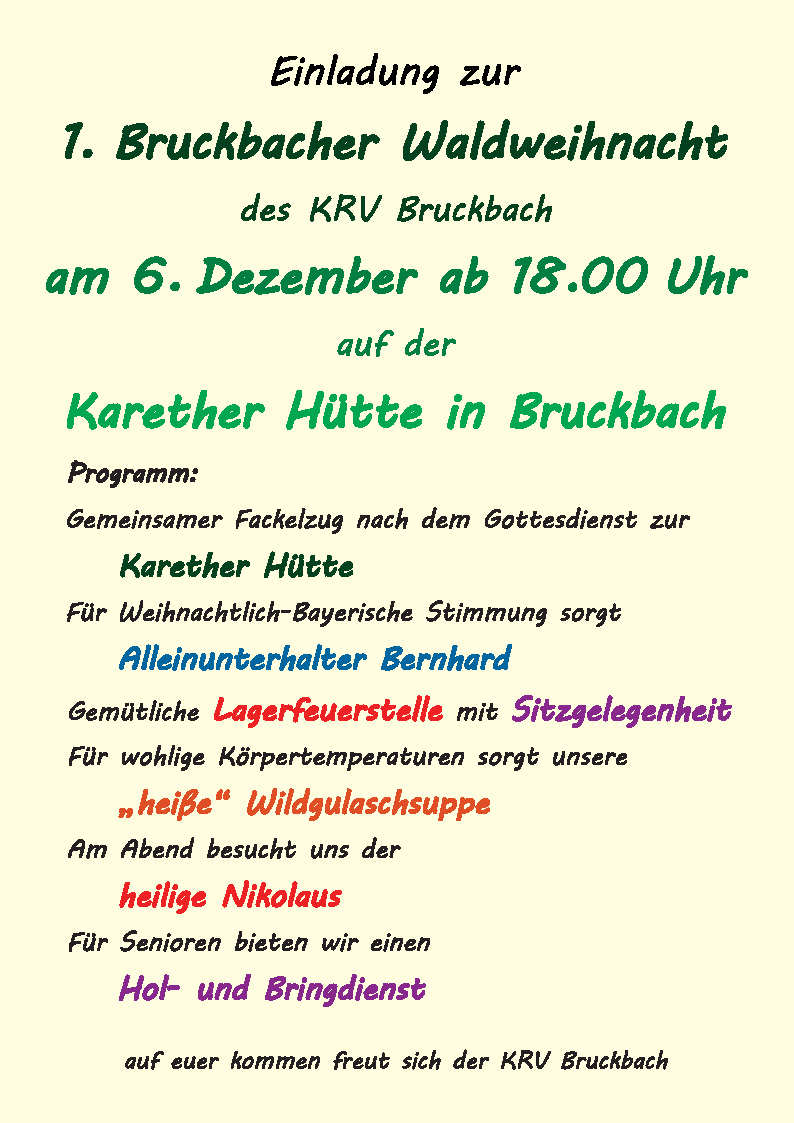 2. Waldweihnacht an der Karether Hütte - Kriegerverein Bruckbach