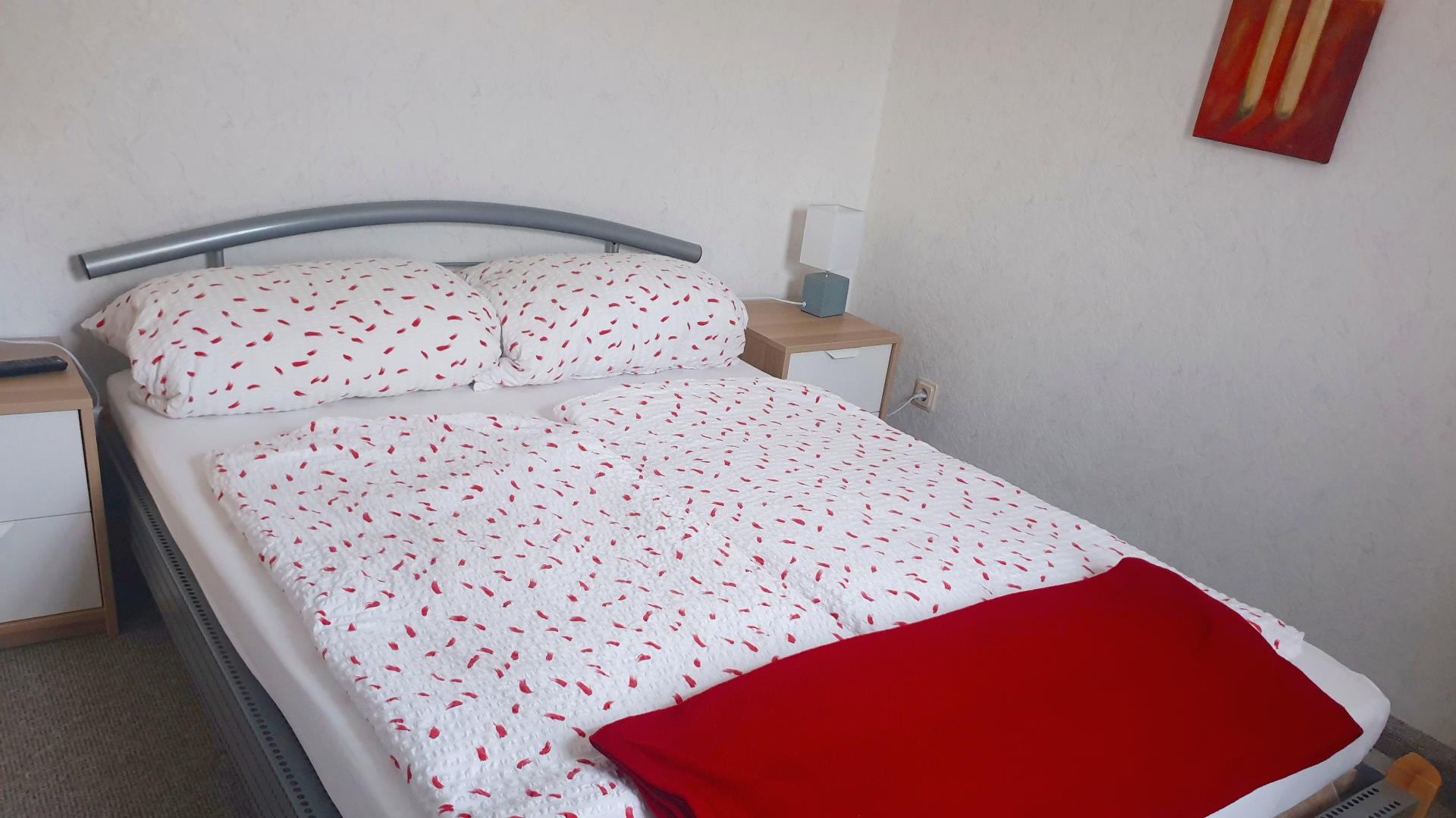 Schlafzimmer mit Doppelbett des Vorwerk Ferienhauses