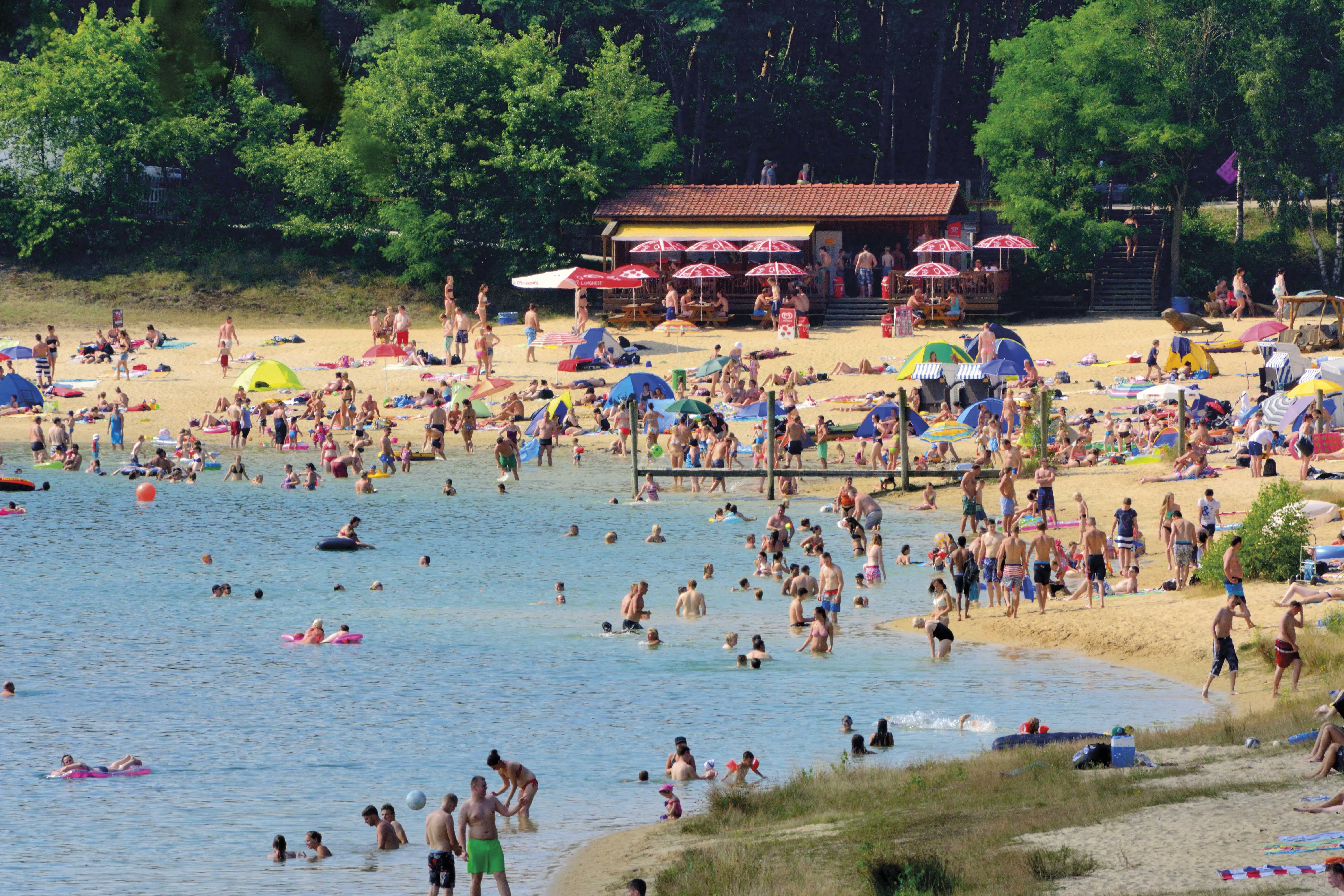 Heidesee mit Badegäste