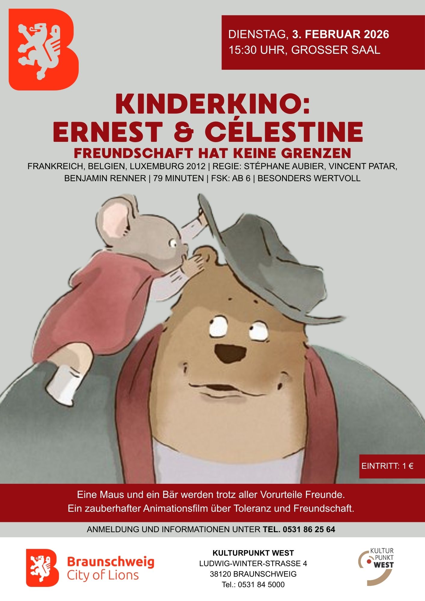 Kinderkino: „Ernest &  Célestine – Freundschaft  hat keine Grenzen“