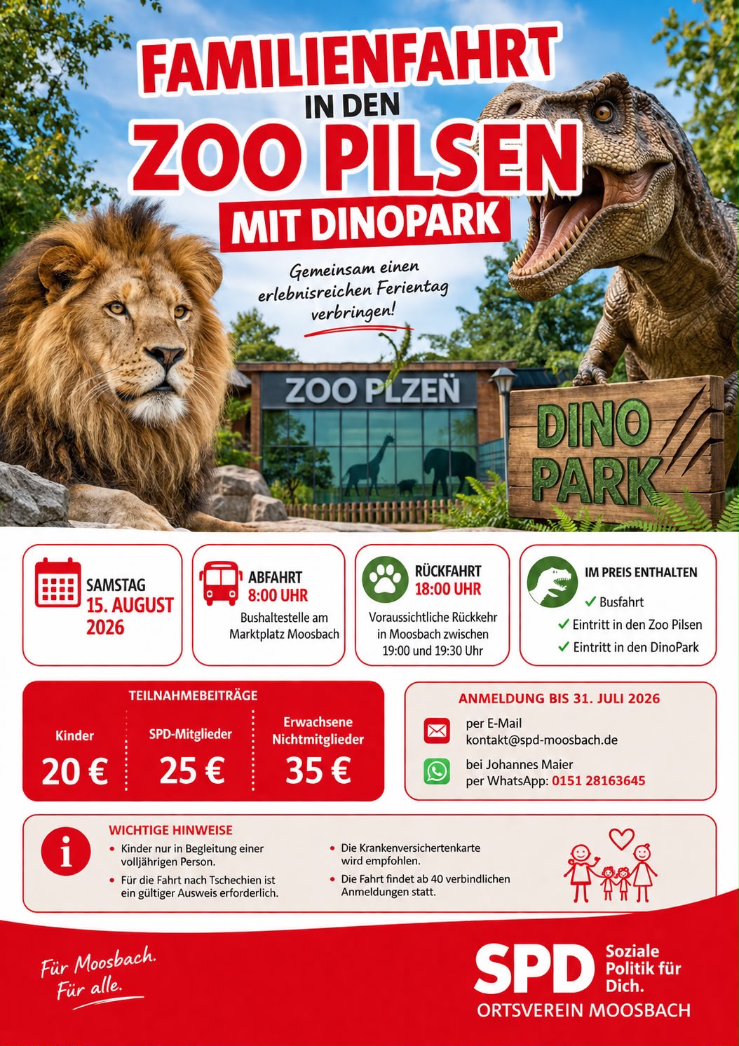 ABSAGE: Kinder-Spaß-Programm: Familienfahrt in den Zoo Pilsen mit DinoPark