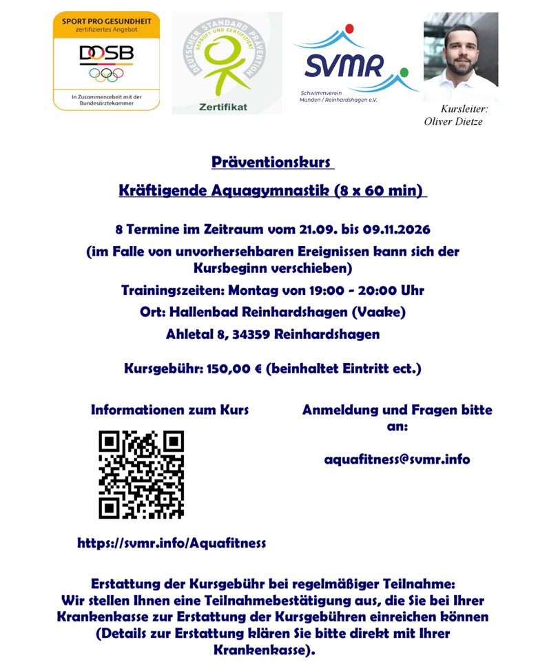Aqua-Gymnastik Präventionskurs nach §20 SGB V