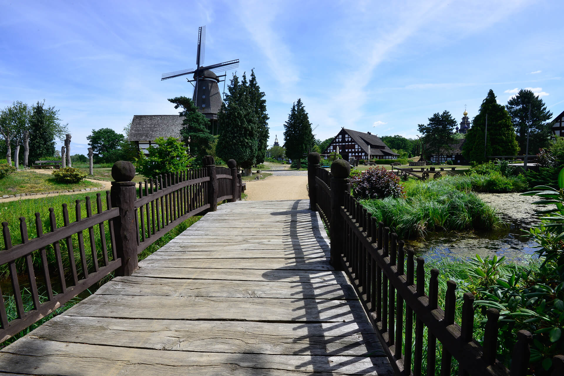 Blick auf den Dorfplatz im Mühlenmuseum
