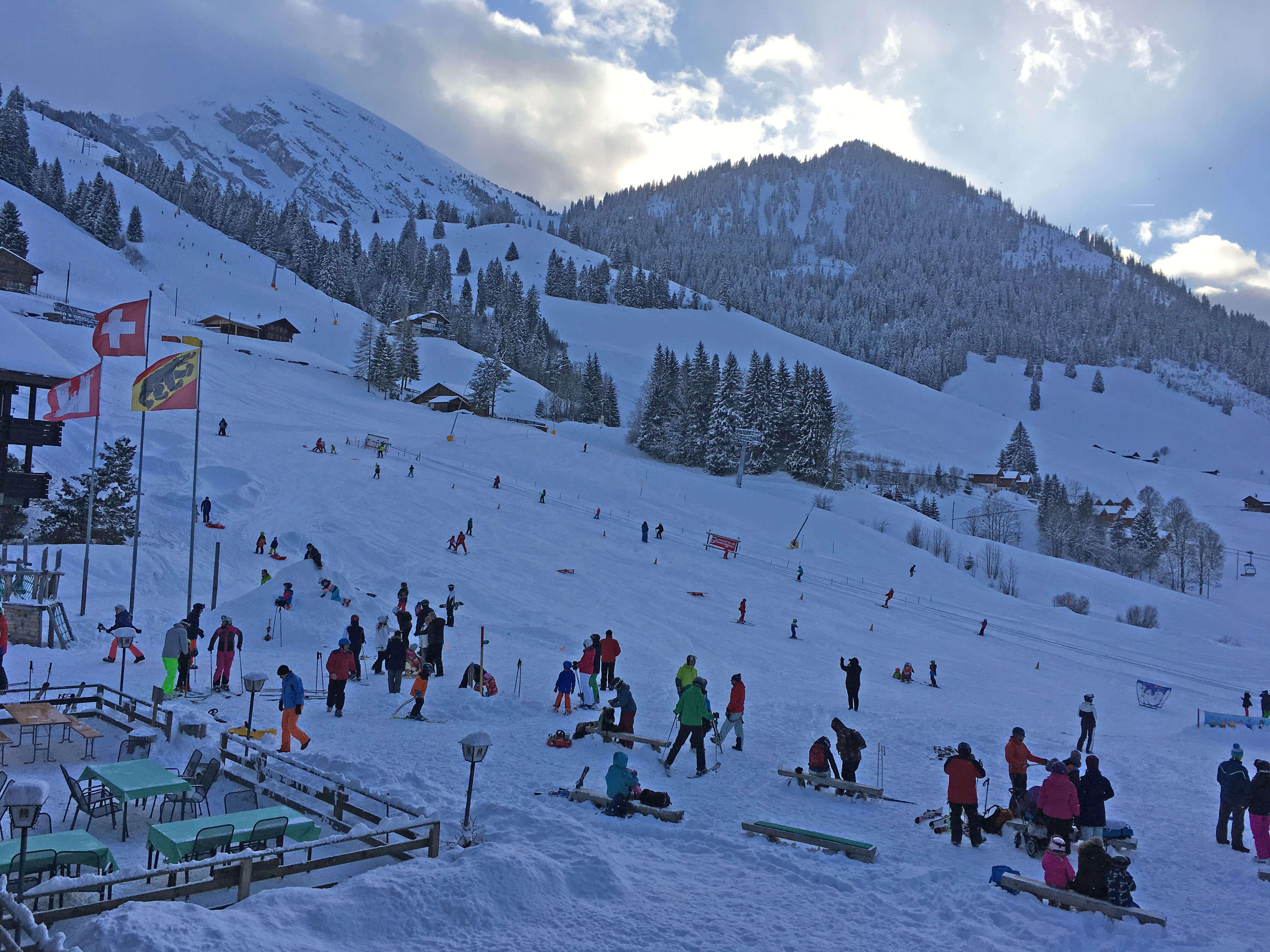 Aussicht Winter Skipiste mit Skischule