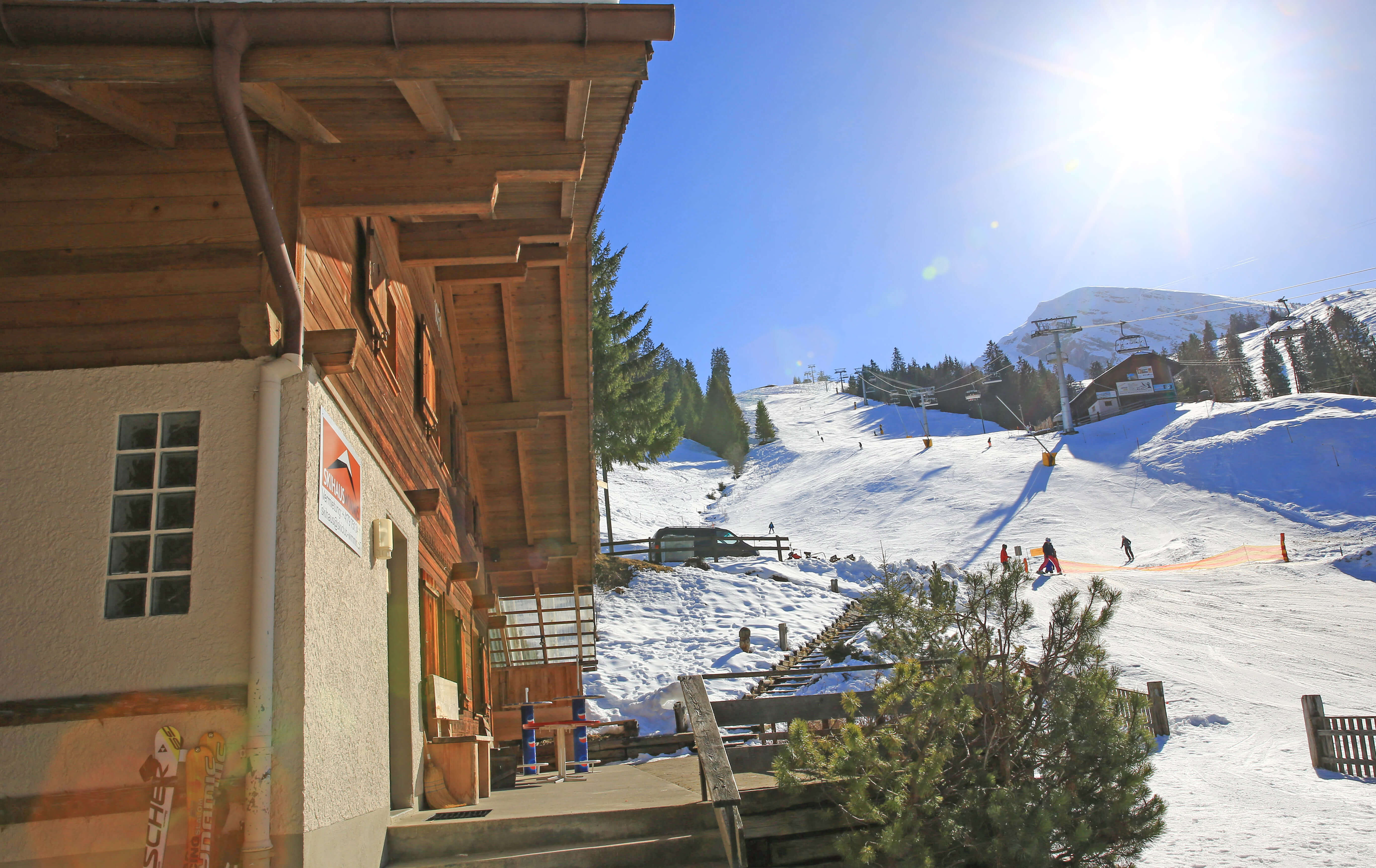 Exterior view in winter with ski slope