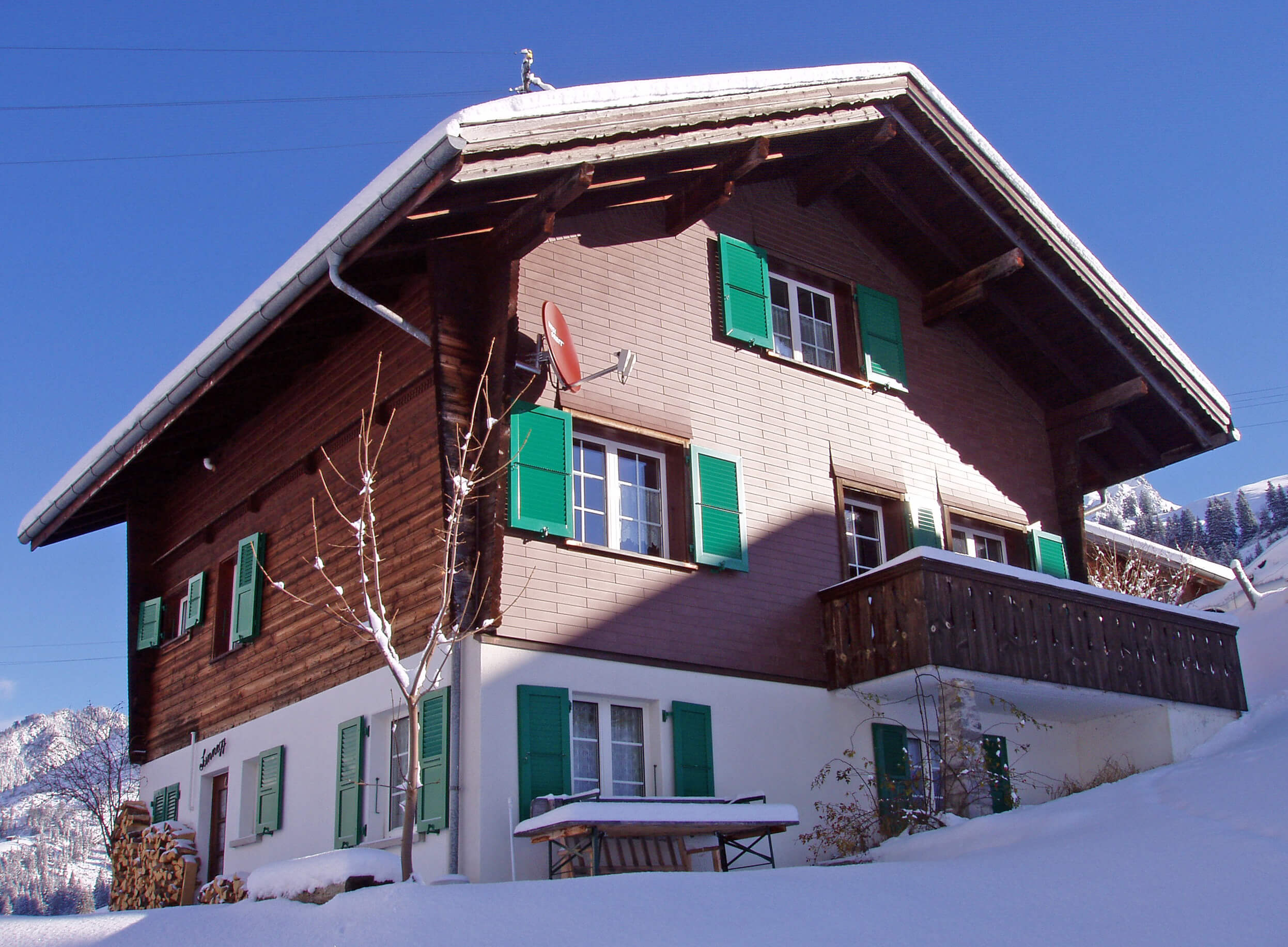 Exterior view in winter with balcony