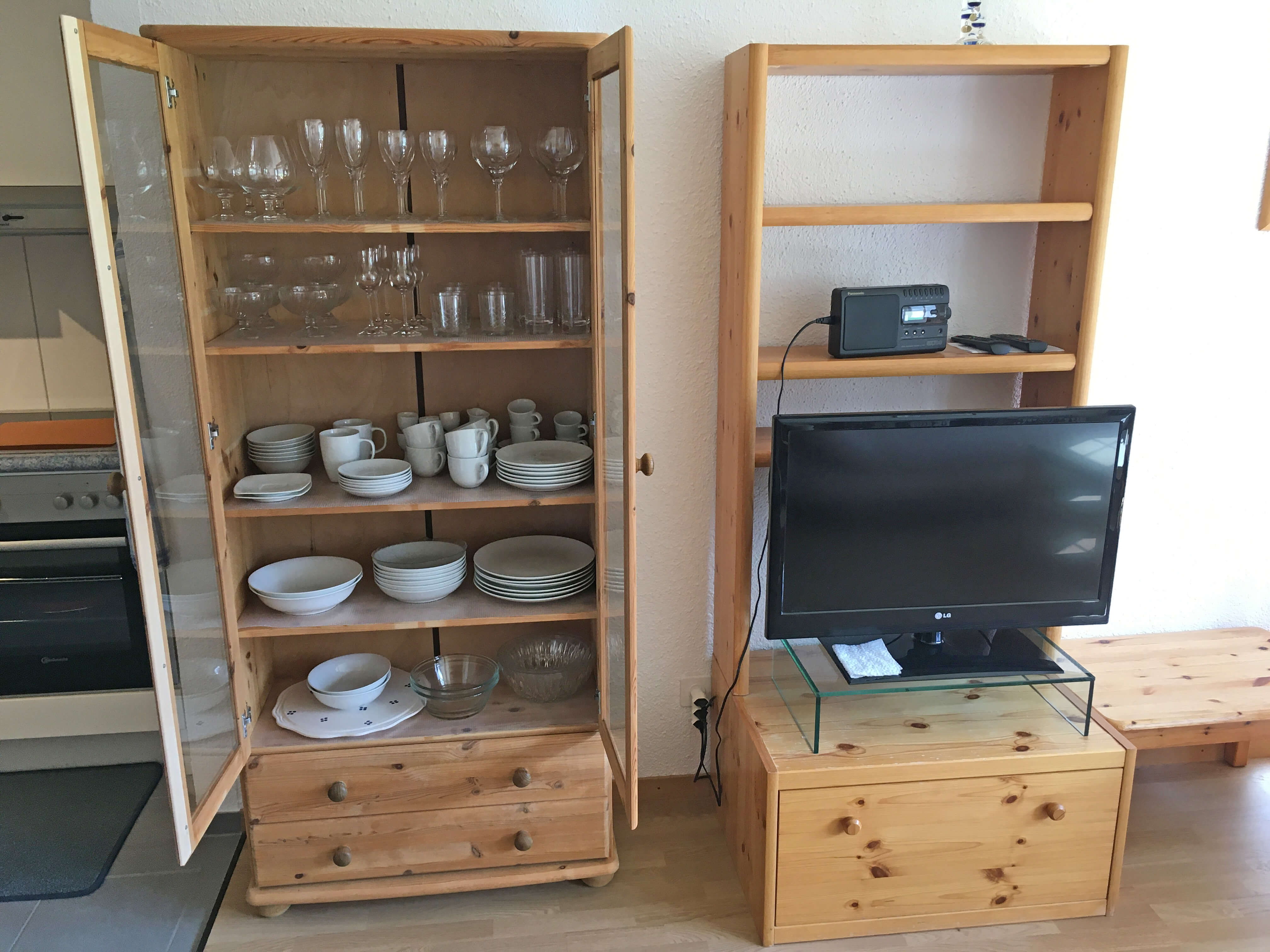 Crockery cupboard and television